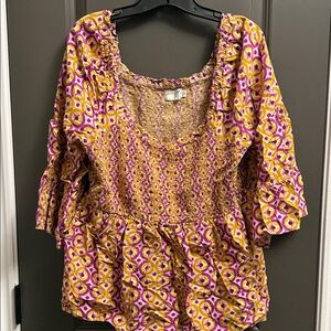 Terra & Sky Yellow and Pink Patterned Blouse